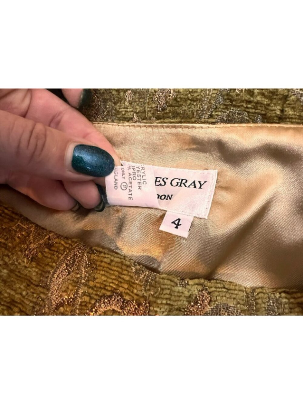 Vintage Charles Gray London Runway Skirt Size 4 Bronze Paisley Green Textured - Picture 15 of 15